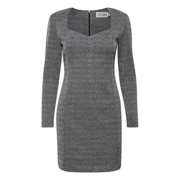 ICHI Women's Medium Mini Dress Long Sleeve Square Neck Streetwear Office Chic - Picture 1 of 13